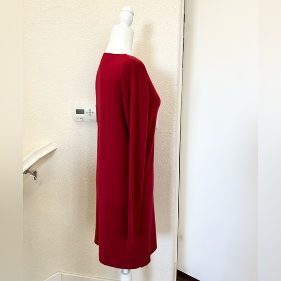 VTG 90s Eddie Bauer Womens M red Fine Italian Merino Wool Long Cardigan Sweater - Picture 2 of 11